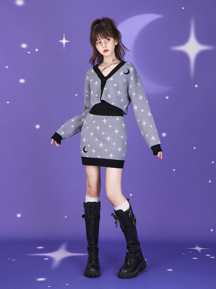 Starry Sky Design Strick -Strickjacke &amp; Kurzrock