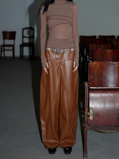 Loose Straight Leather Pants