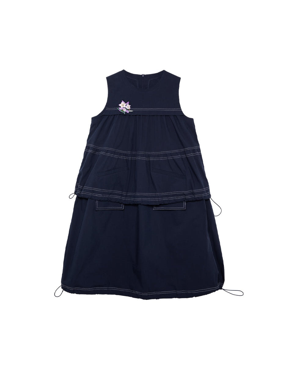 CHERRY BLOSSOM EMBROIDERY SLEEVELESS ONE-PIECE