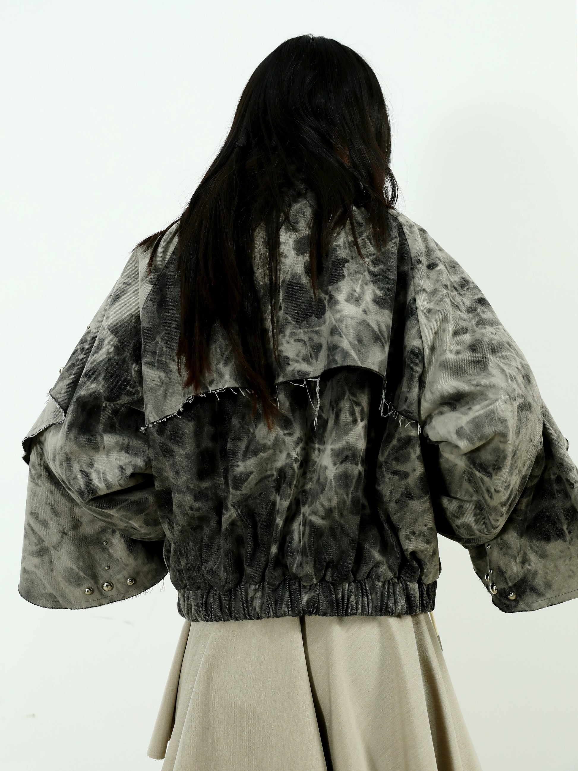 Damage Feeling Ruffles Tie-dye Denim Jacket