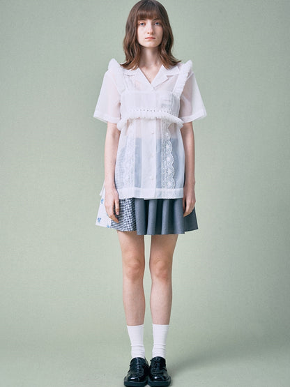 Organza Lace Short Sleeve Shirt