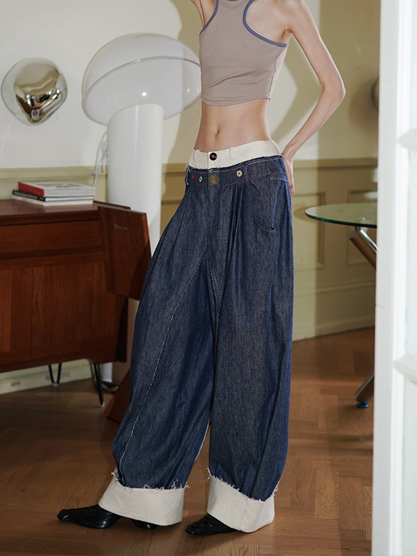 Long Wide Leg Denim Pants