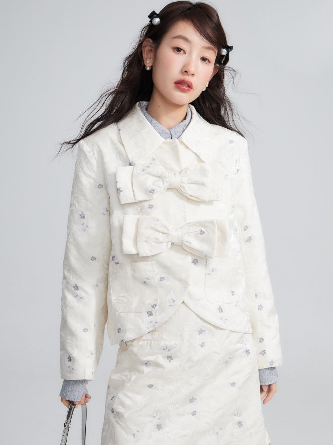 Bow Embossed Jacquard Short Jacket