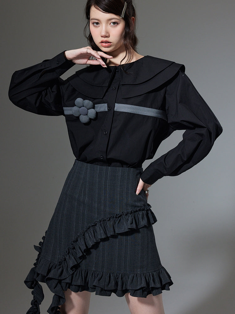 A line 2025 black ruffle skirt