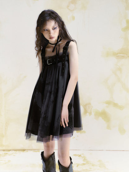 Belt Graffiti Suspender Dress