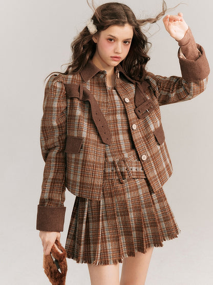 Plaid Belted Jacket