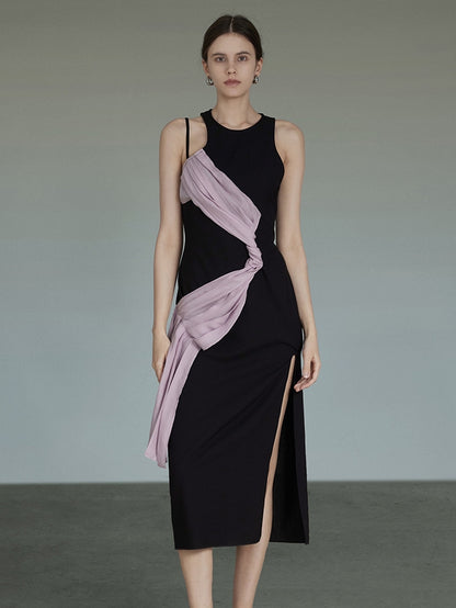 Stitching Sleeveless Slit Long Dress