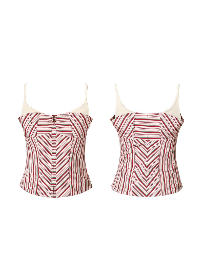 Fake Two-piece Design Stripe Camisole