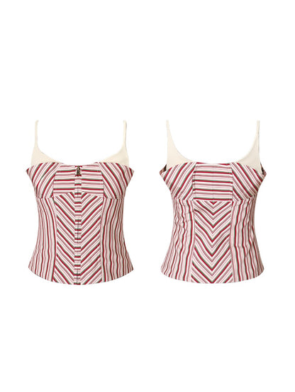 Fake Two-Piece Design Stripe Camisole