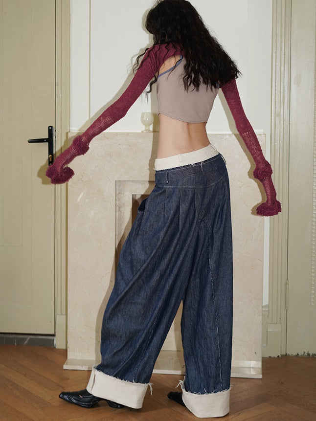 Long Wide Leg Denim Pants