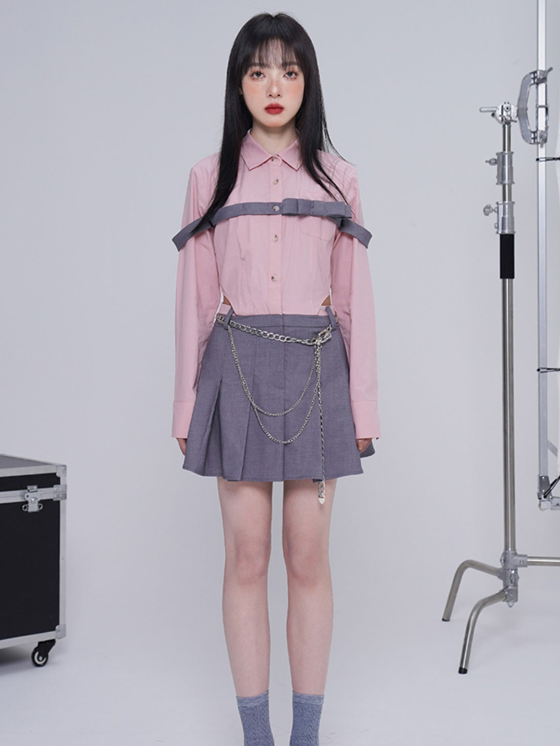 Bow Stitching Shirt Pleated Dress