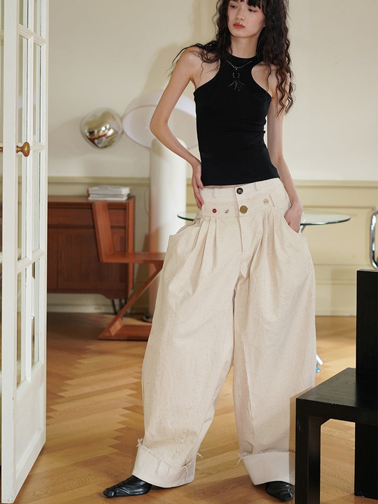 Double Waist Wide-Leg Casual Pants