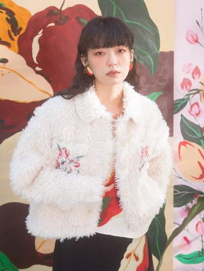 Tulip Pattern Embroidery Plush Short COAT