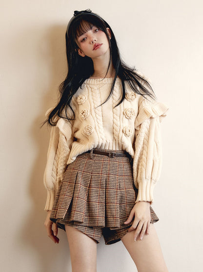 Plaid Woolen High-waisted Short Culottes