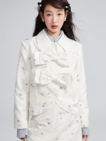 Bow Embossed Jacquard Short Jacket