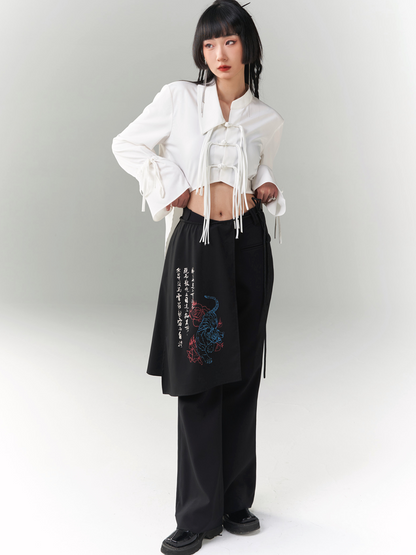 Chinese Style Printed Apron With Removable Pants