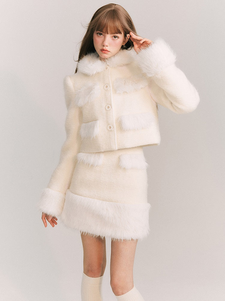 Fluffy Wool Short Jacket &amp; Half Skirt