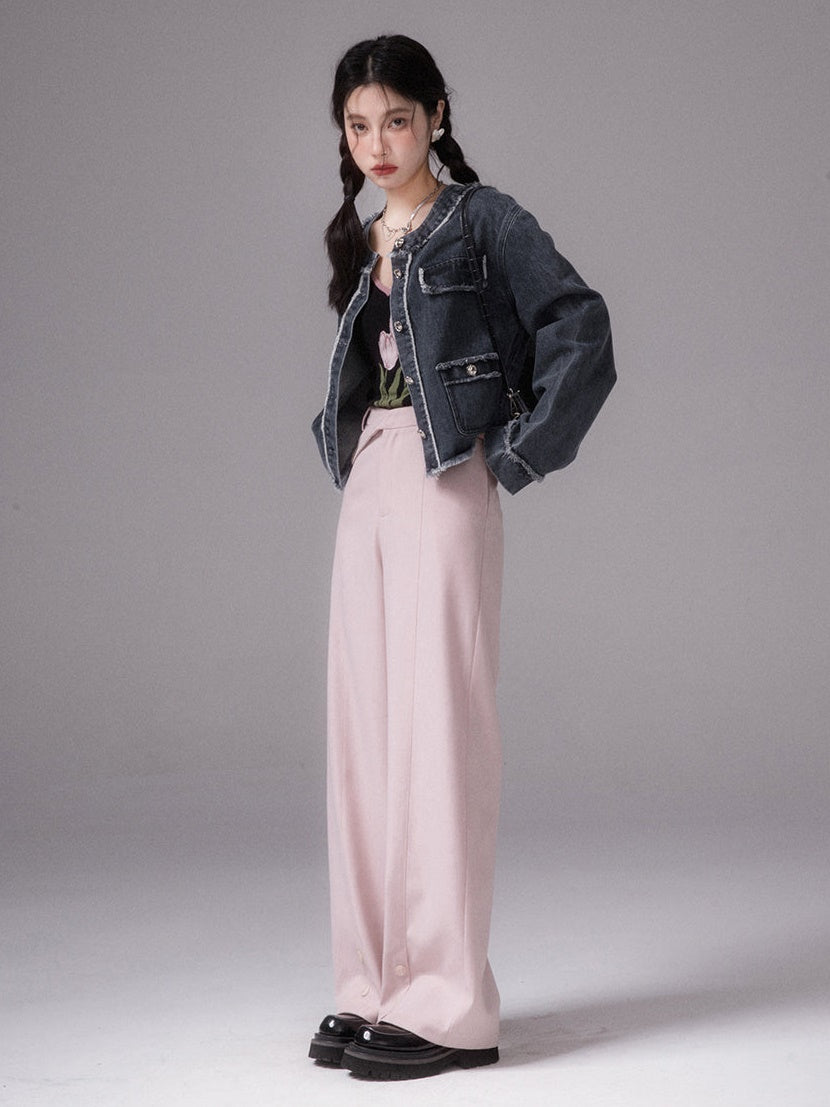 Slanted Waist Casual Pants