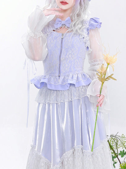 BOW ROMANTIC STITCHING LACE TOP