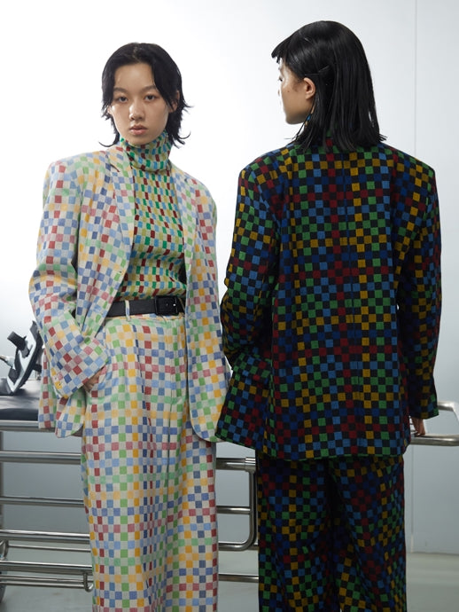 Psychedelic Plaid Wide Schultern Jacke