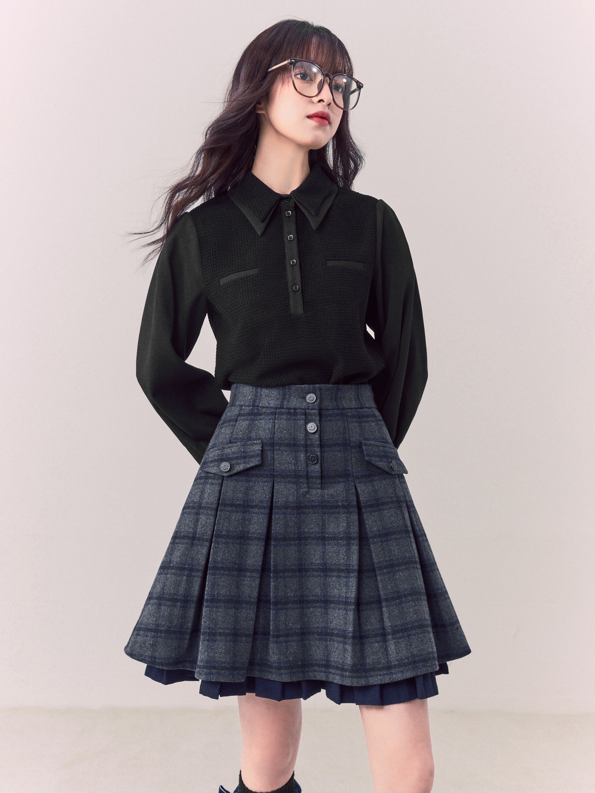 Plaid Double PLEATED SKIRT