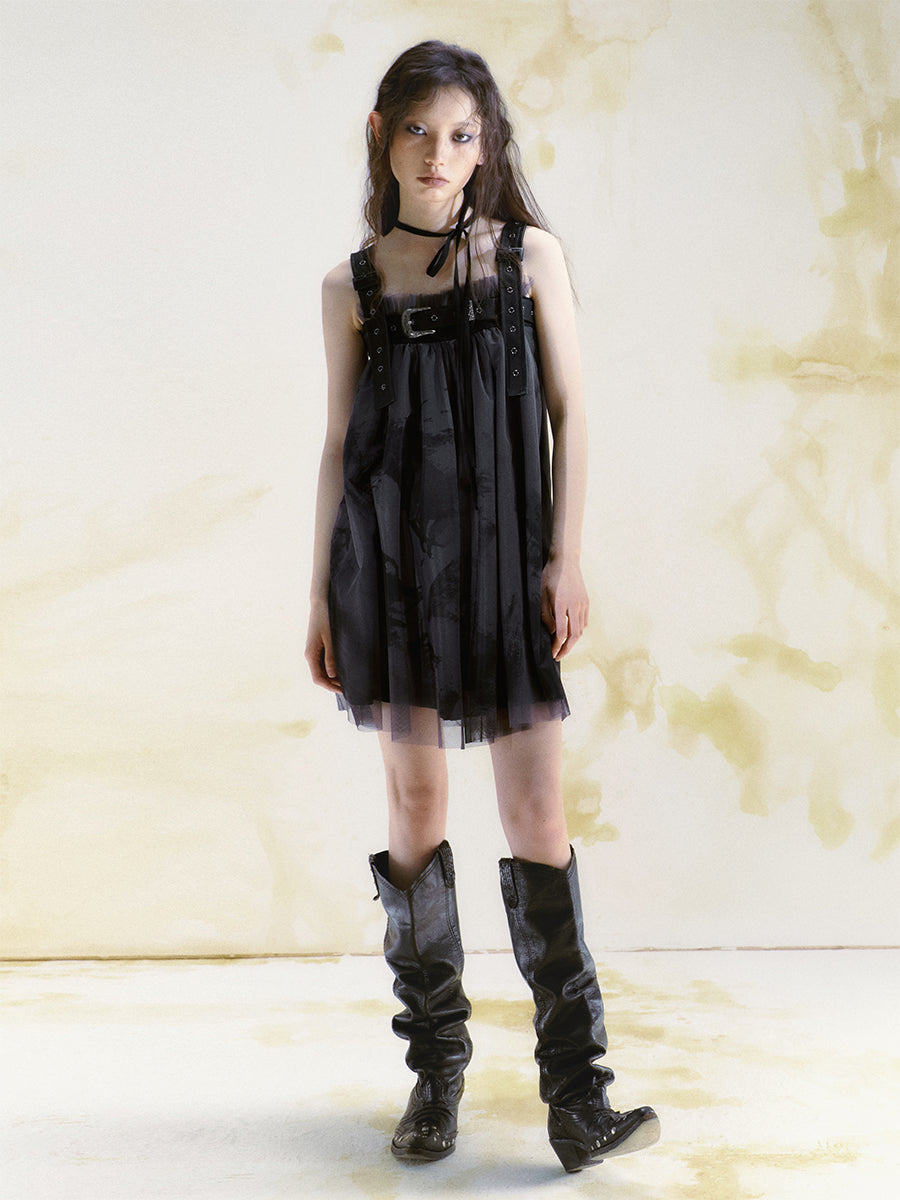 Belt Graffiti Suspender Dress