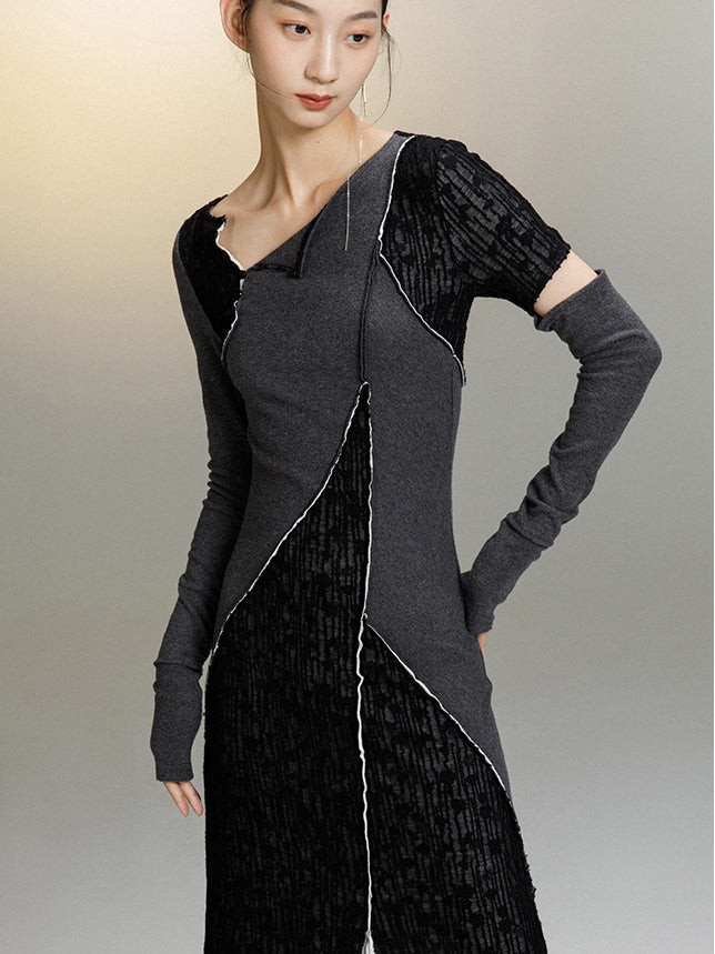 Knitted Slim Fit Jacquard Panel Dress