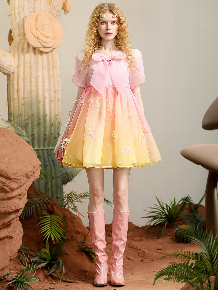 Gradation Ribbon Fairy Pale Sweet Wing 3D Dress