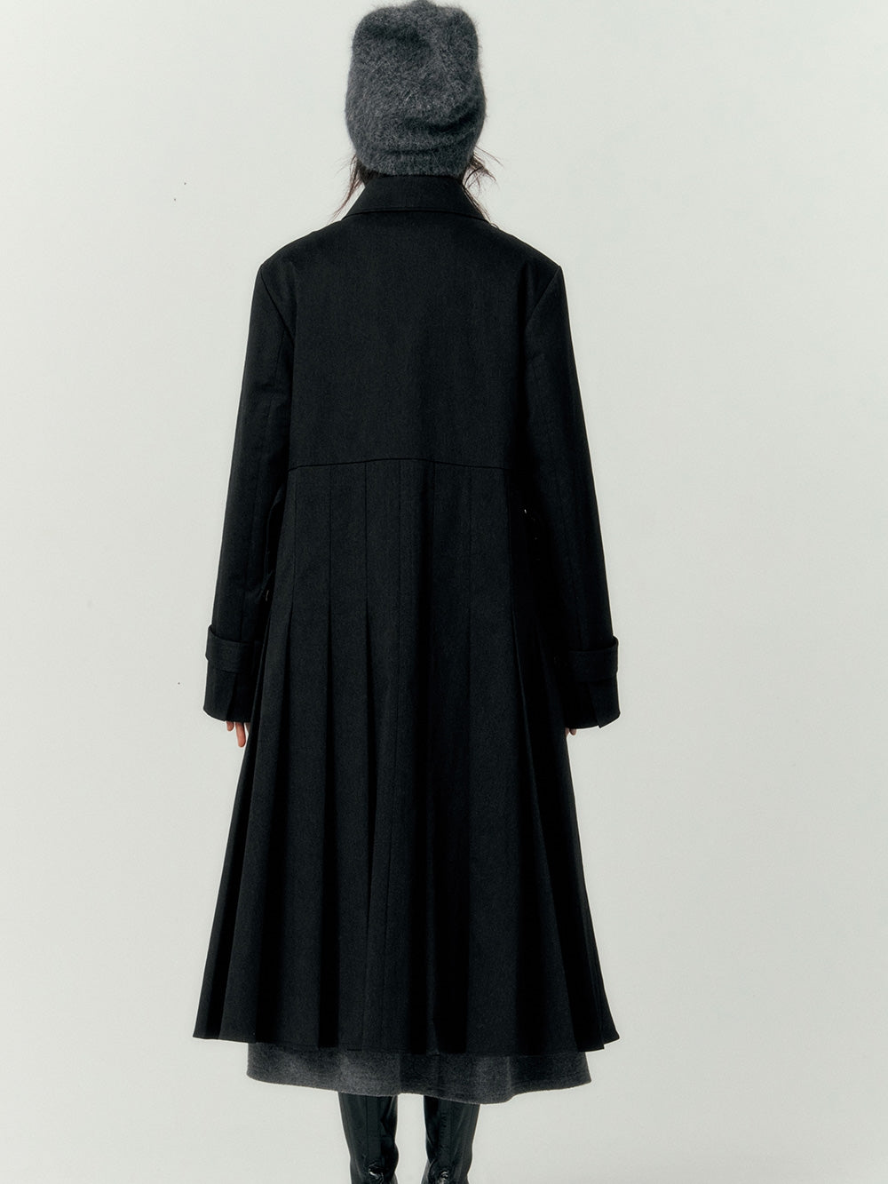 PLEATS WOOL FLARE LONG-COAT