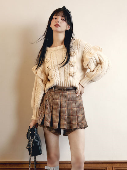 Plaid Woolen High-waisted Short Culottes