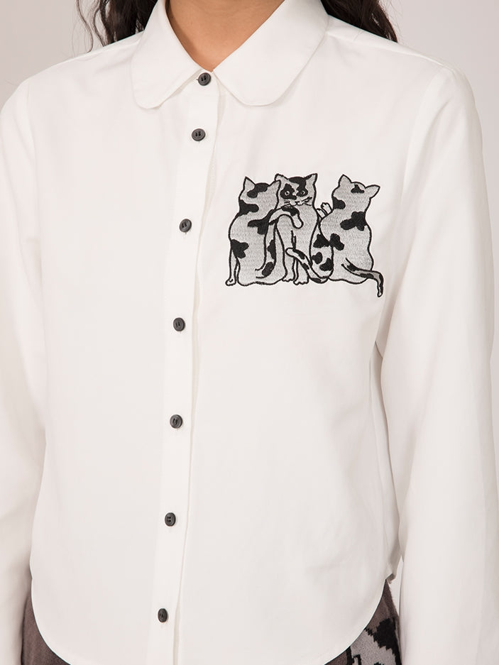 Three Kittens Pattern Embroidery Shirt