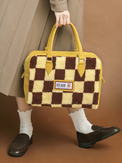 Plaid Zipper Tote Bag