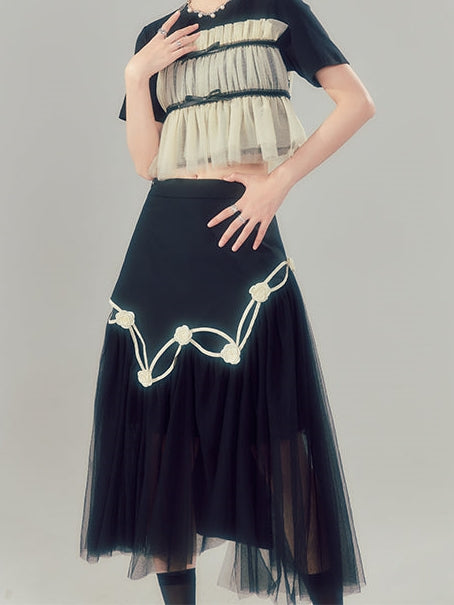 High Waist Bow Mesh IRREGULAR SKIRT