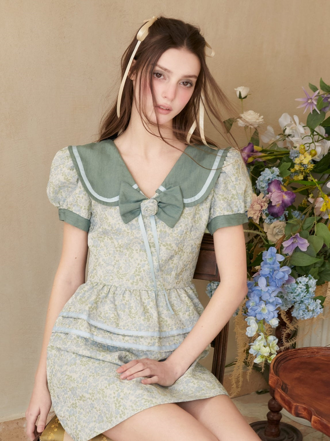 Doll Collar Jacquard One-piece