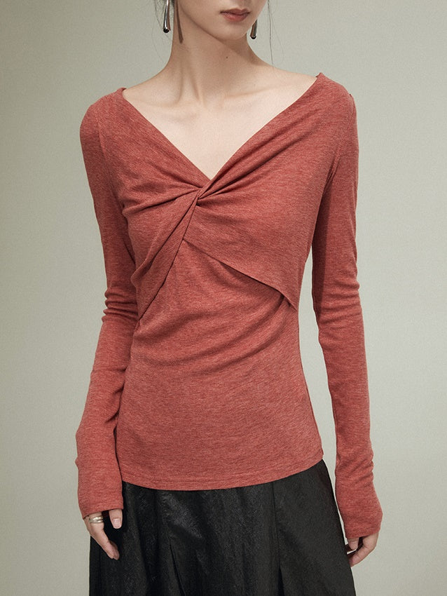 Knitted Bottoming V-NECK TWISTED SHIRT