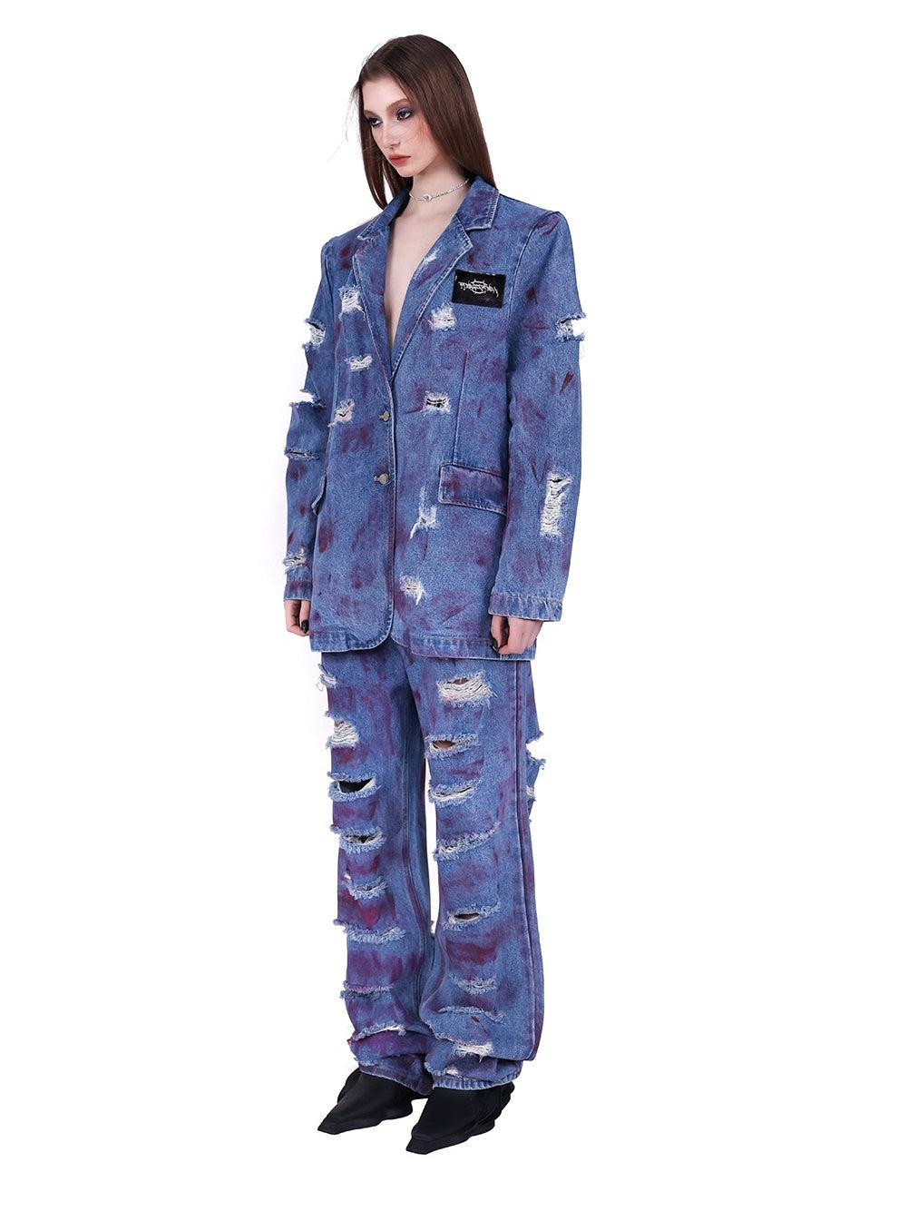 Unregelmäßige Super -Loch -Schulterpolster Denimjacke