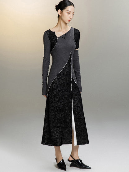 Knitted Slim Fit Jacquard Panel Dress