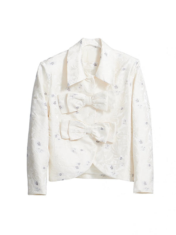 Bow Embossed Jacquard Short Jacket