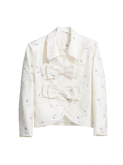 Bow Embossed Jacquard Short Jacket