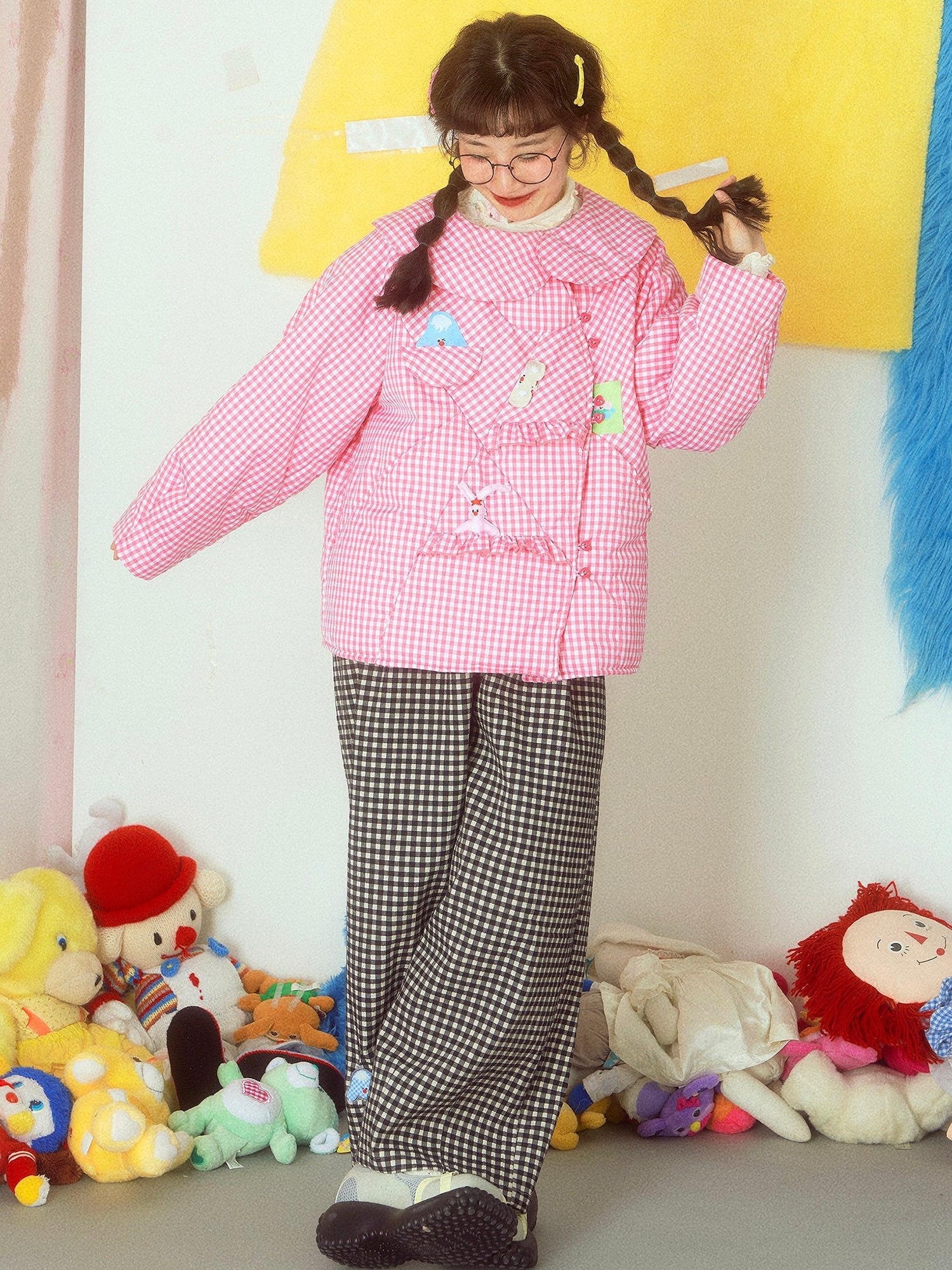 DOLL COLLAR LOOSE PLAID COAT