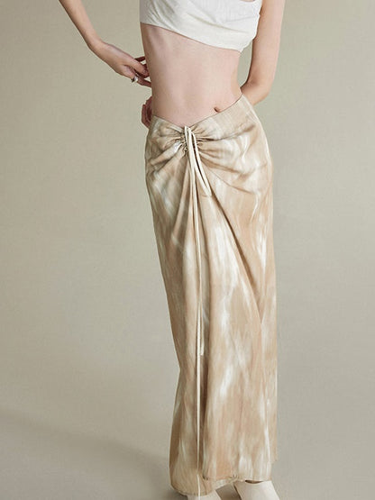 Wrinkled Waist H-shaped Dyed Skirt