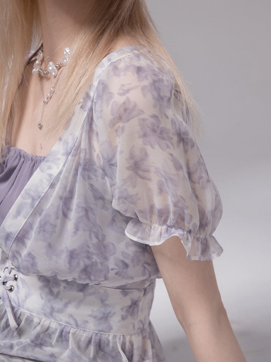 Romantisches transparentes Blumenhemd und Camisole-Setup