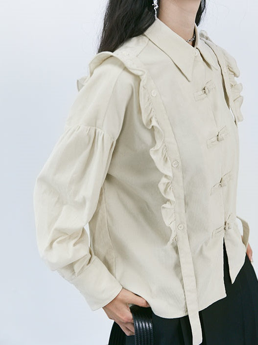 New CHINESE STYLE CORDUROY LACE SHIRT