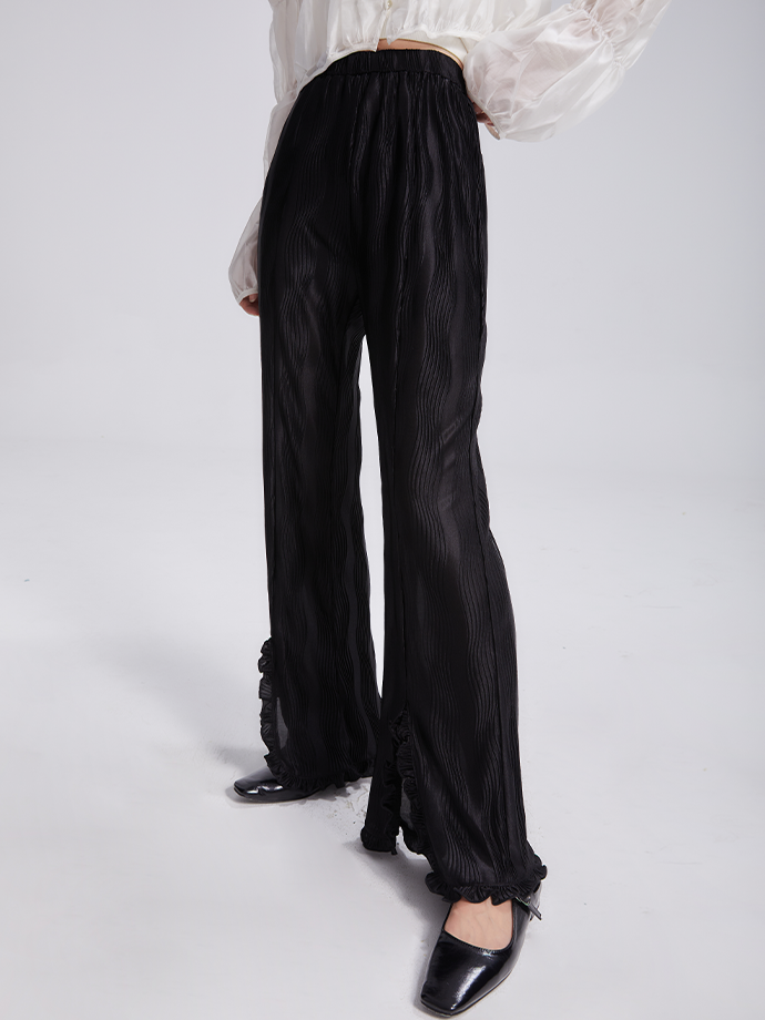 Wave Pleated Slit Elastic Mopping Pants