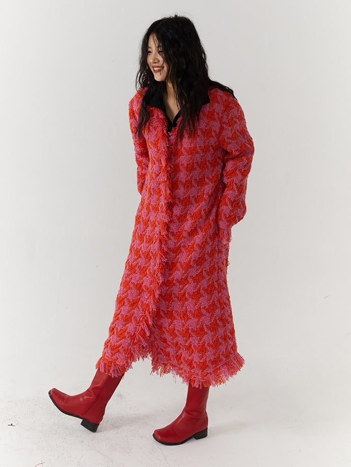 HoundStooth Wool Long Coat