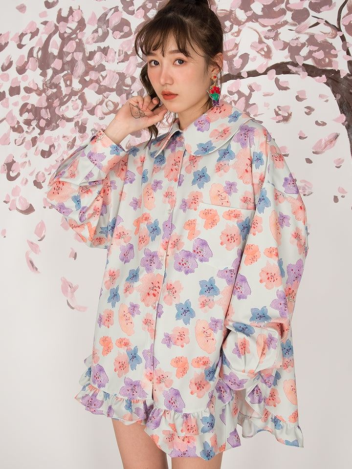 Cherry Blossom Bat Sleeve Loose Shirt