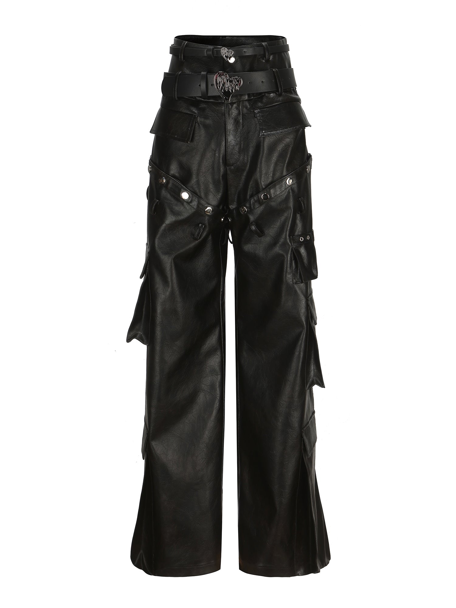 Leather Handsome Wide-Leg Side-Pocket Pants