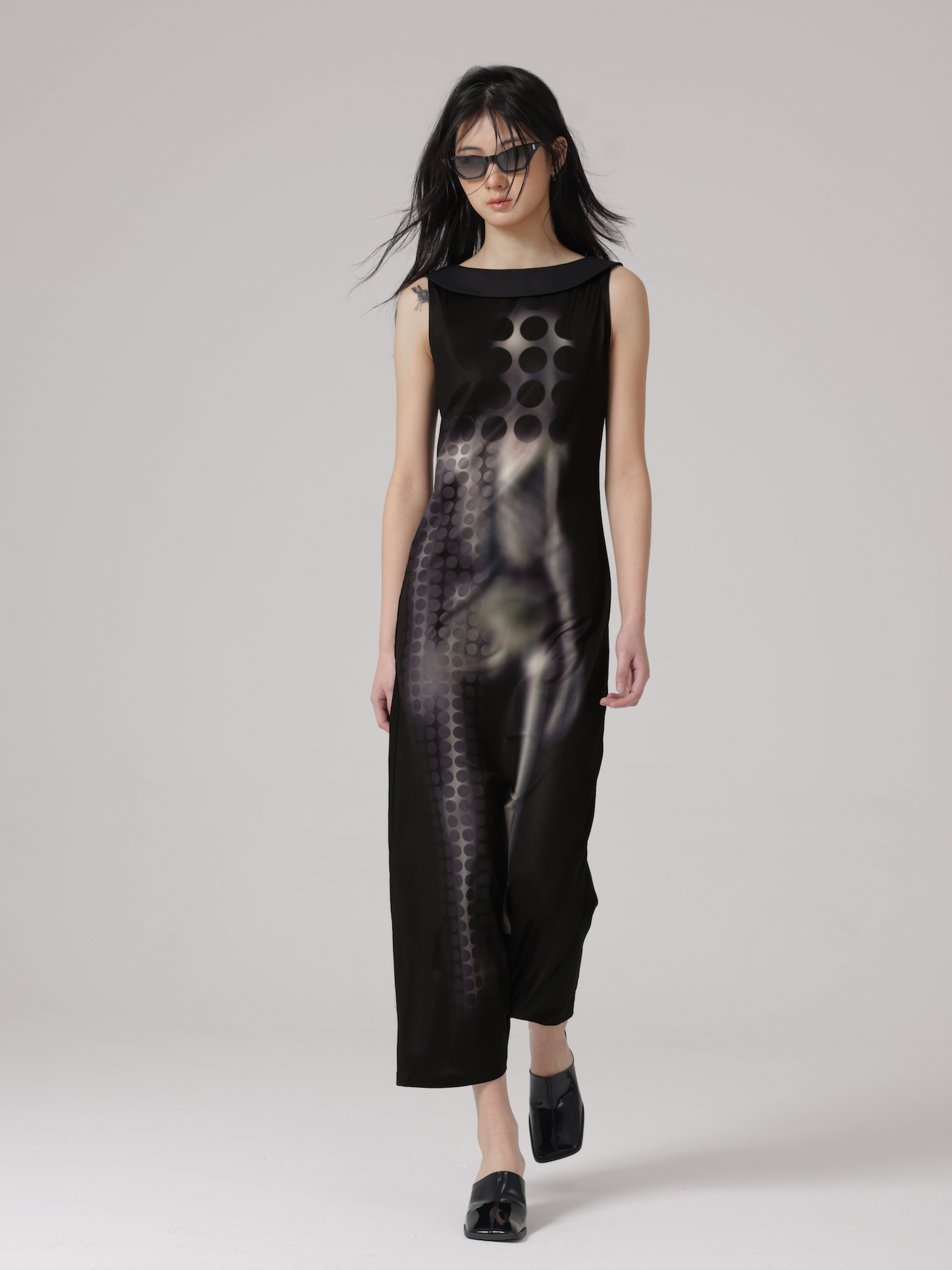 Human Figure Printic Stitching Sleevels Dress