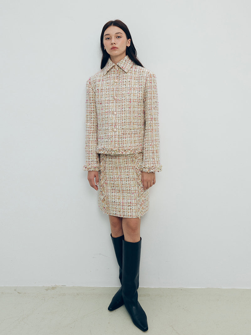 Wool-blend tweed skirt