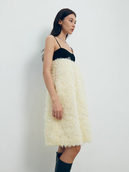 Flower Fluffy Stitching Slip Dress